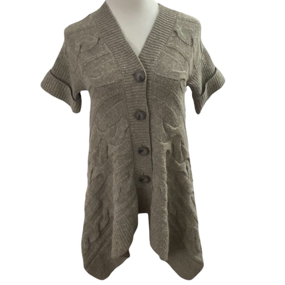 Anthro MOTH Wool Blend Long Cardigan Short Sleeve Button Front Sweater